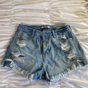 High waisted distressed jean shorts!
